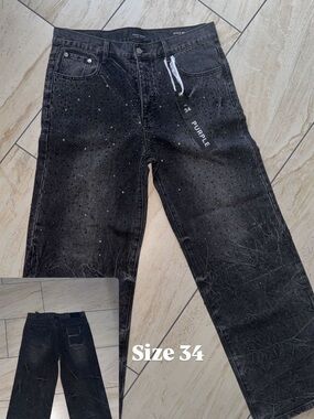 Men's Black Straight Jeans with Stud Detail
